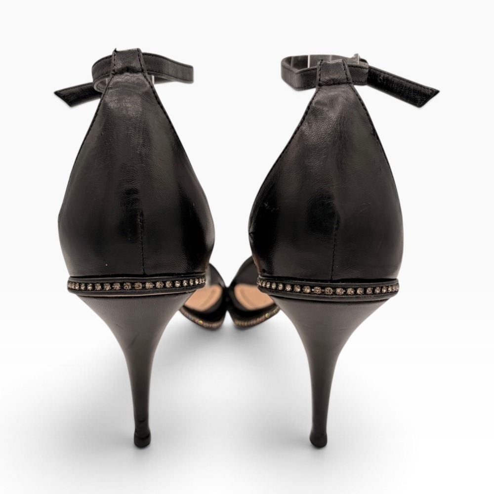 Valentino Garavani Sandals 39 Luxury Black Leather Rockstud Crystal Strapy Heel - Picture 4 of 9